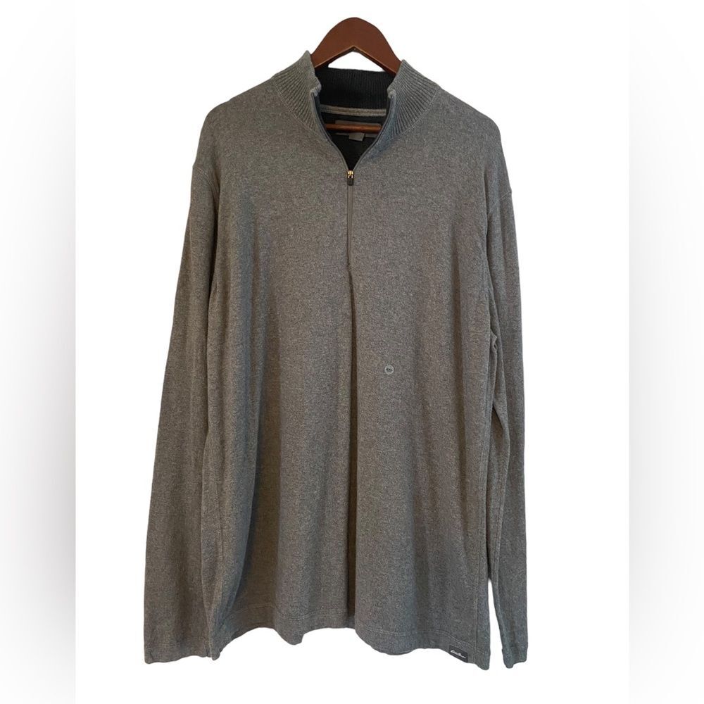 Eddie Bauer Wool Blend Quarter Zip Sweater 2XL Tall Gray Mens Casual Cotton - Picture 3 of 5